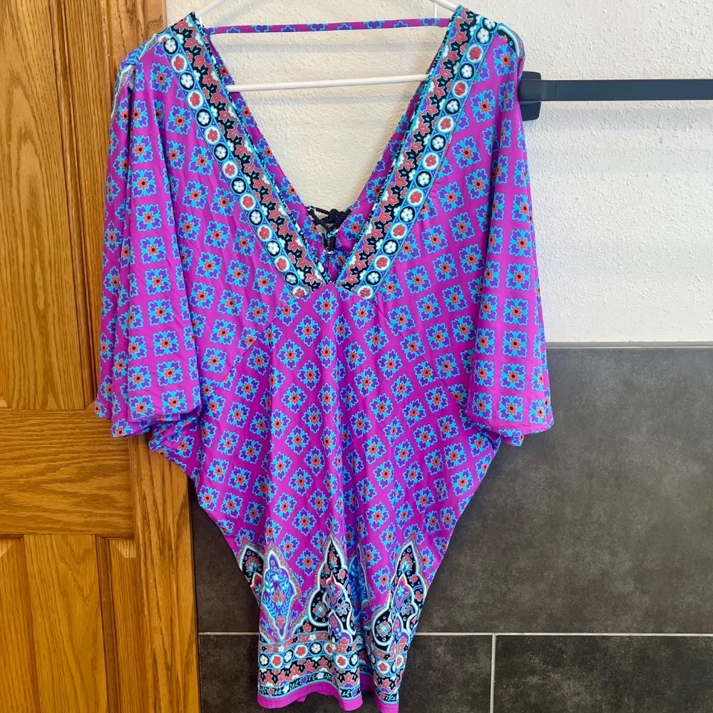 Nannette Lepore Purple Moroccan Medallion Swimsuit Cover Up Tunic Small - Picture 9 of 9